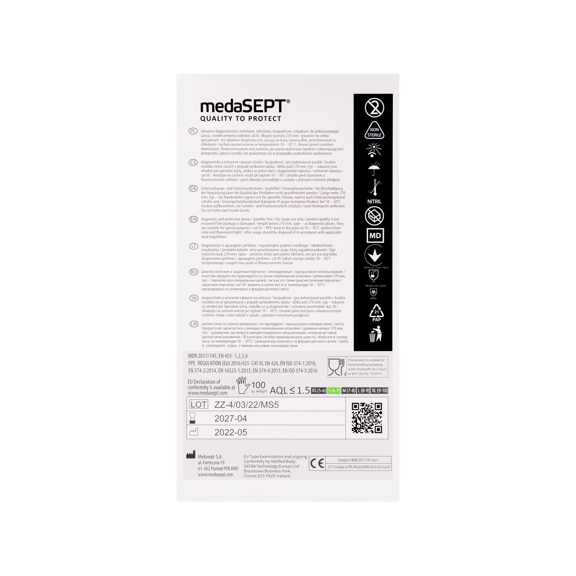 medaSEPT NITRILE PRIDE BLACKPF Rękawice diagnostyczne, nitrylowe bezpudrowe Kat. III rozmiar S 100szt