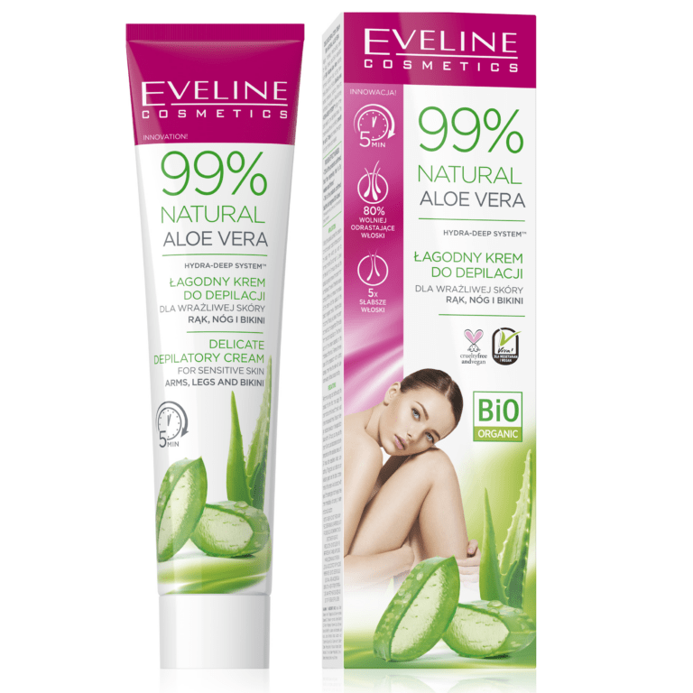 Eveline Cosmetics – 99% NATURAL ALOE VERA – Łagodny krem do depilacji, 125 ml