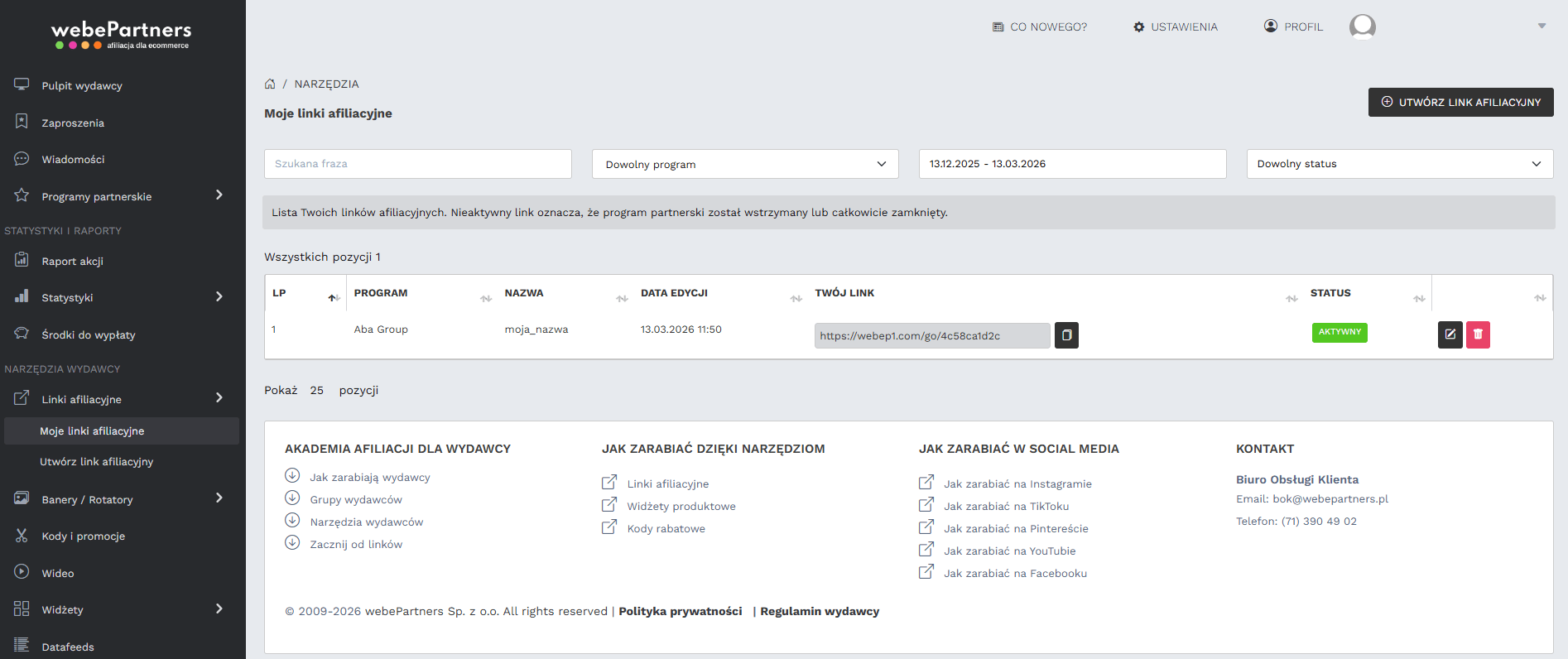 Kopiowanie gotowego linku afiliacyjnego