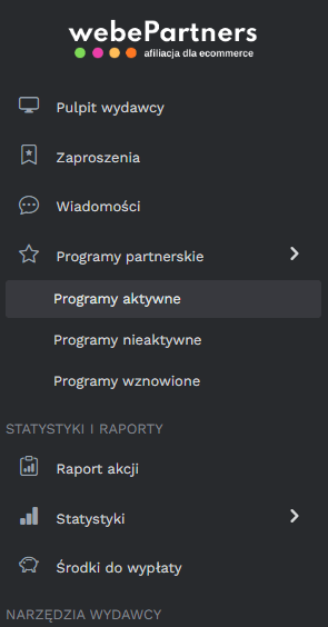 Menu programów partnerskich