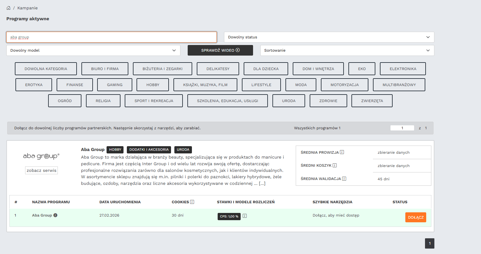 Wyszukiwarka programów - dołączanie do ABA Group